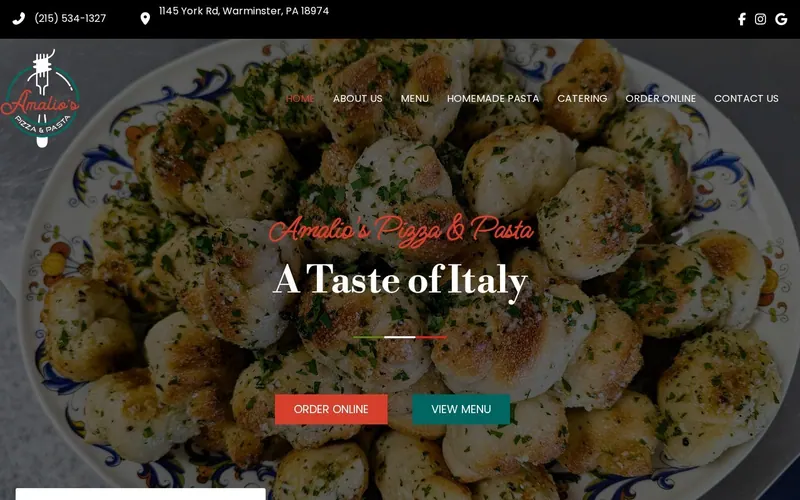 Screenshot of the Amalio's Pizza & Pasta website Screenshot of the Amalio's Pizza & Pasta website