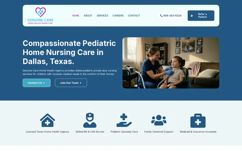 Screenshot of the Genuine Care HHA website Screenshot of the Genuine Care HHA website