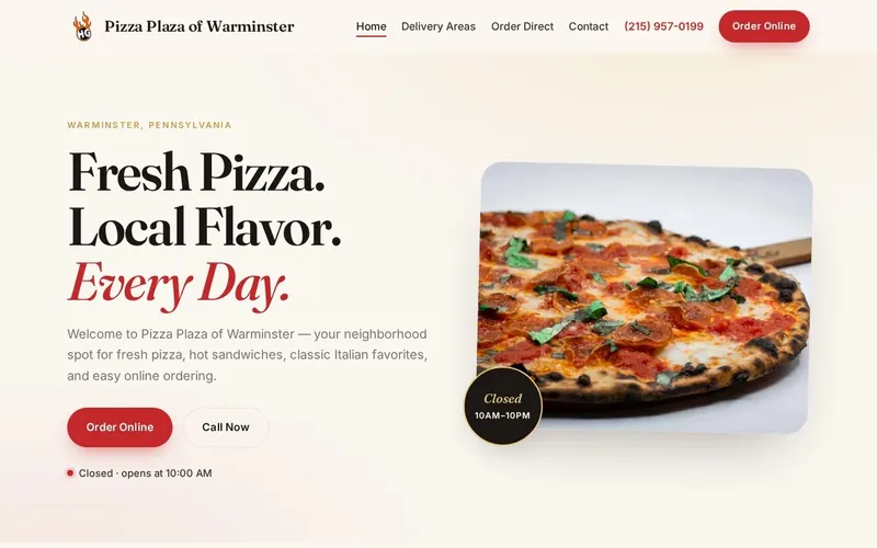 Screenshot of the Pizza Plaza of Warminster website