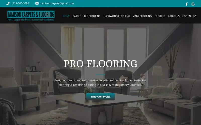 Screenshot of the Jamison Carpets website Screenshot of the Jamison Carpets website