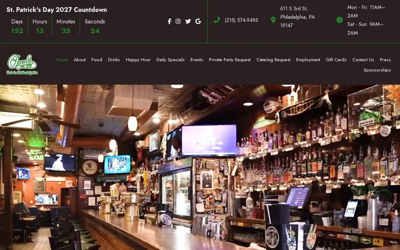 Screenshot of the Oneals Pub website Screenshot of the Oneals Pub website