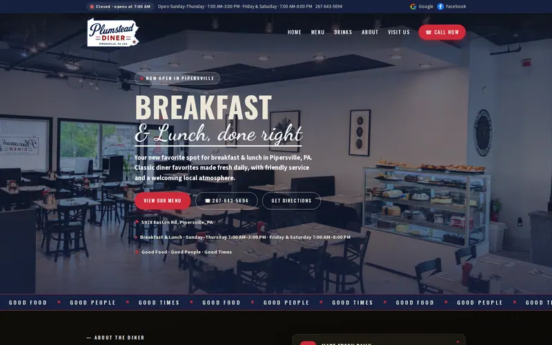 Screenshot of the Plumstead Diner website Screenshot of the Plumstead Diner website
