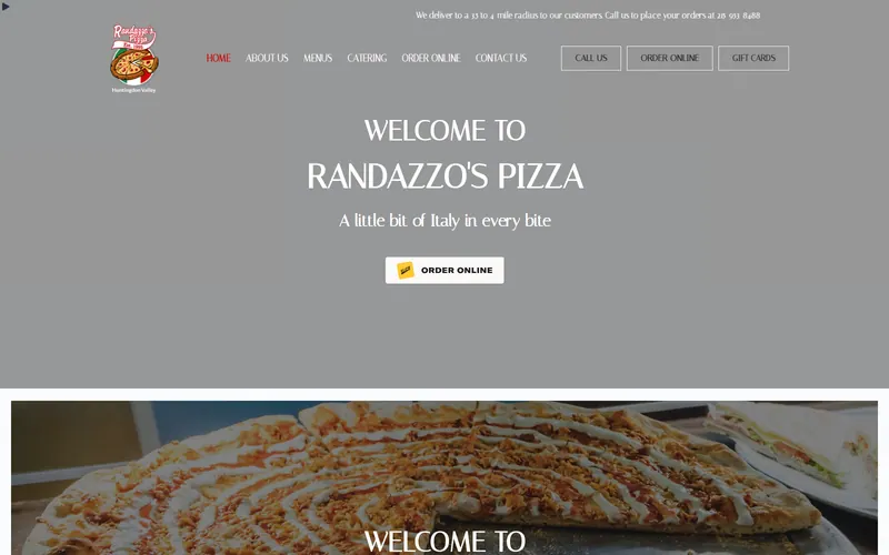 Screenshot of the Randazzo's Pizza website Screenshot of the Randazzo's Pizza website