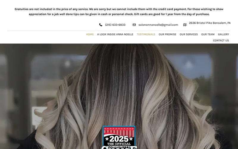 Screenshot of the Salon Anna Noelle website