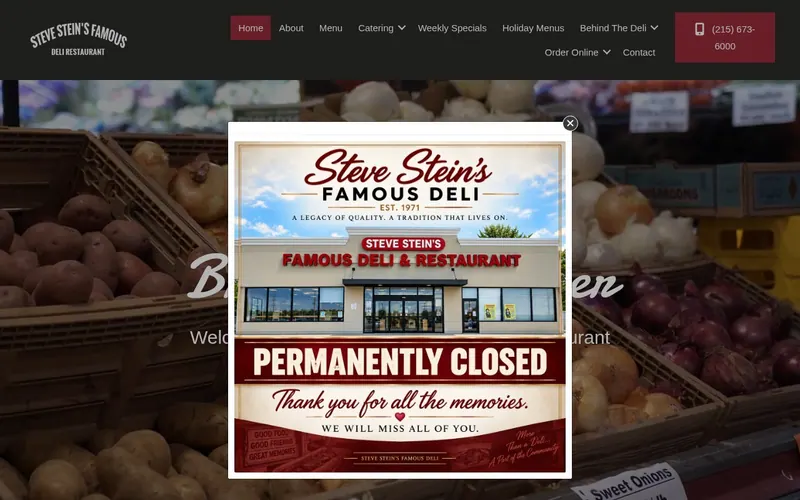 Screenshot of the Steve Stein's Famous Deli website Screenshot of the Steve Stein's Famous Deli website