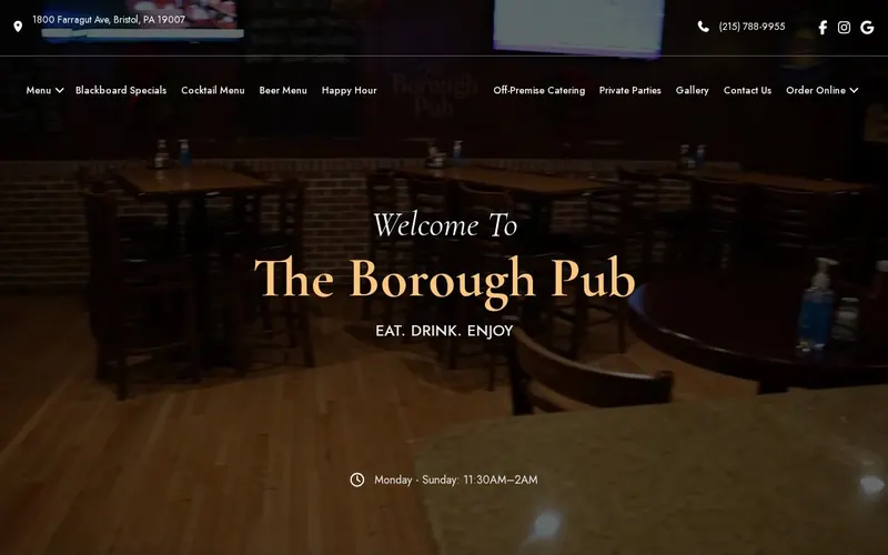 Screenshot of the The Borough Pub website Screenshot of the The Borough Pub website