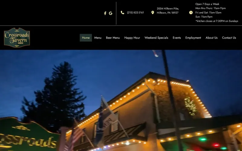 Screenshot of the Crossroads Tavern website Screenshot of the Crossroads Tavern website